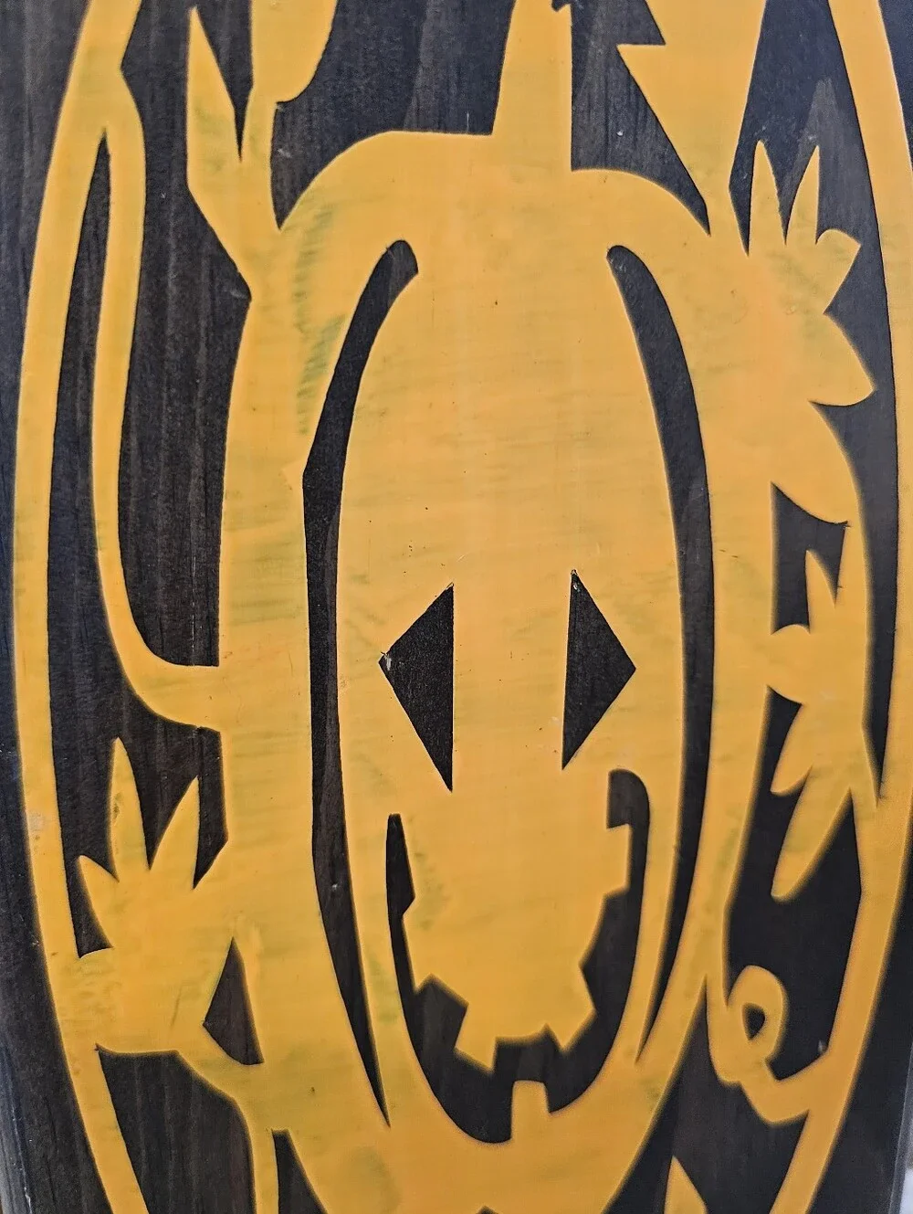 Handcrafted Orange Jack-o-Lantern Plaque On Dark Wood 5-3/8